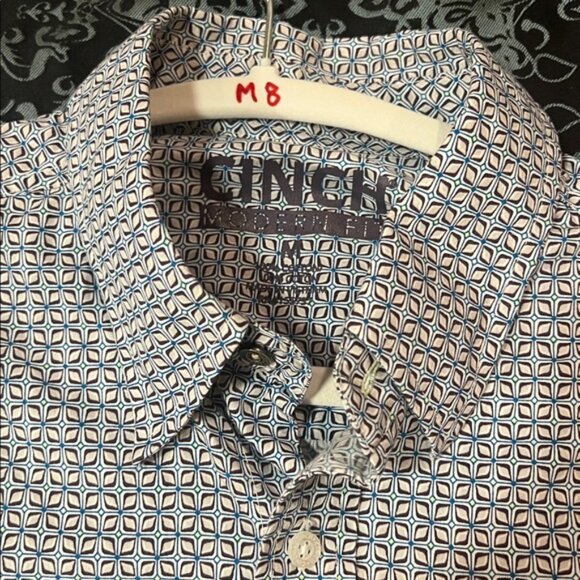 CINCH Men's Blue Patterned Button-Down Shirt, very nice, size medium - Picture 4 of 7